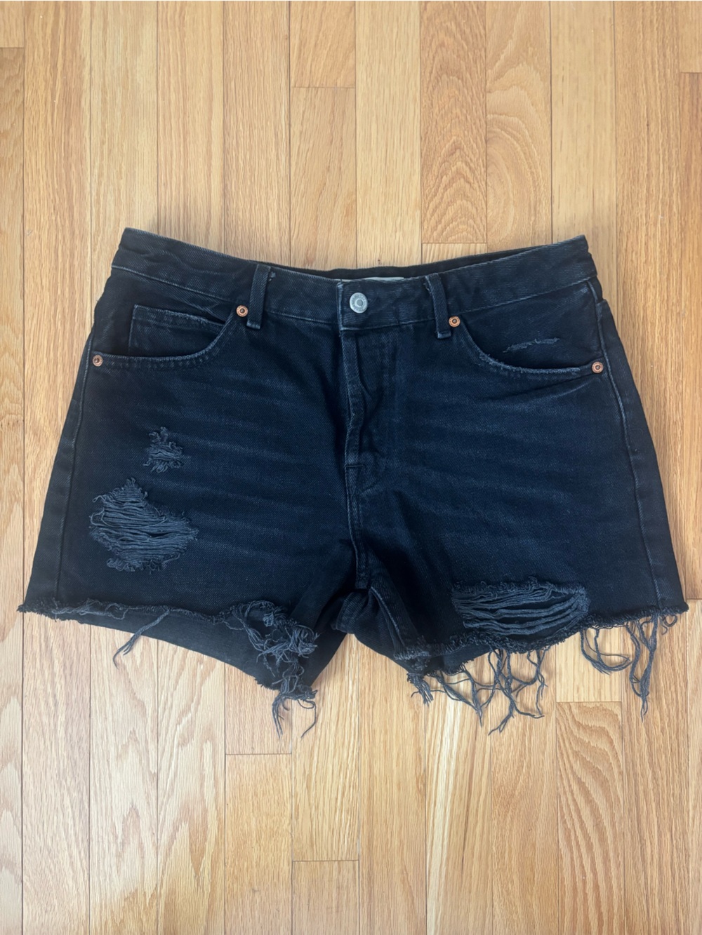 Topshop Black Ashley Distressed Boyfriend Denim Shorts